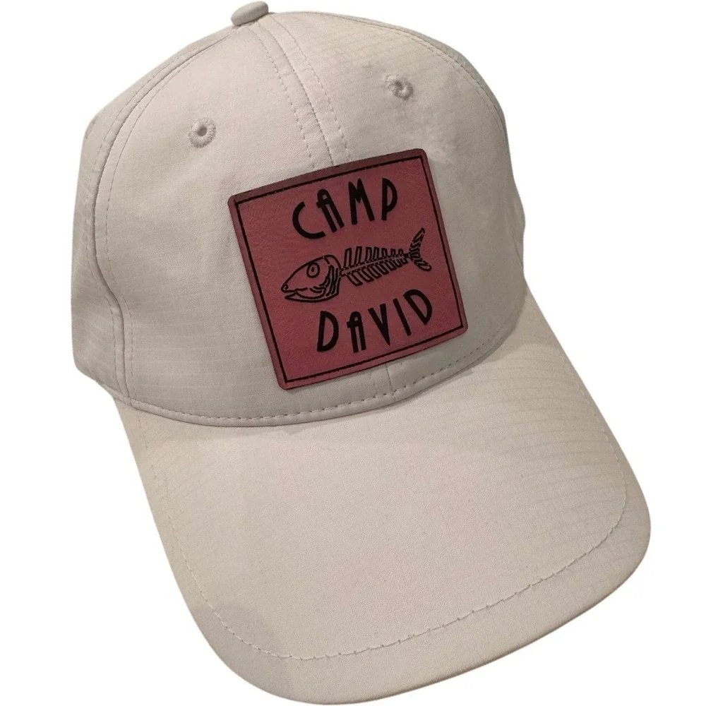 Cap America Camp David White Ripstop Baseball Hat Pink‎ Fish Skeleton Patch Cap